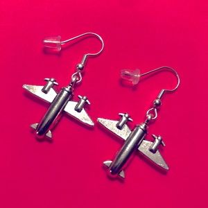 Airplane multi engine earrings, stainless steel. Silver color
